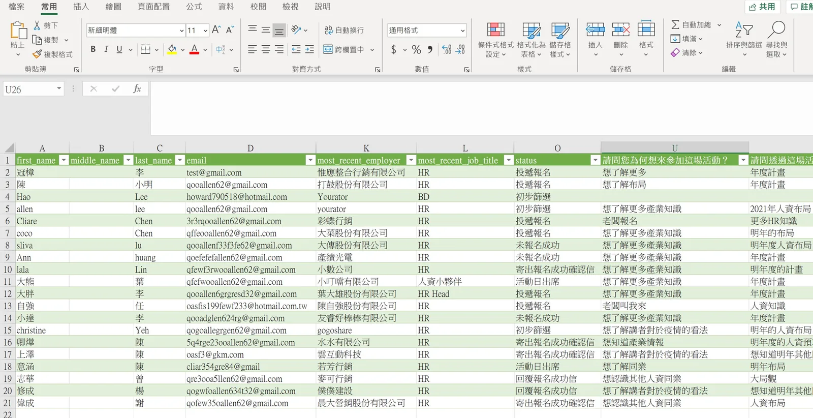 圖:匯出成功!匯出成 CSV 格式檔案後可觀看到所有資訊,建立資料庫